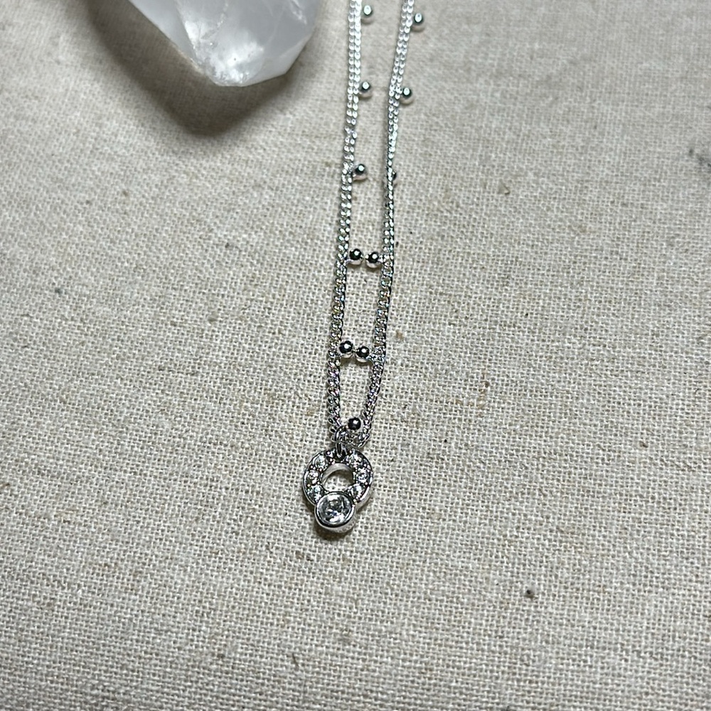 Swarovski Dainty Silver Chain Crystal Rhinestone Circle Pendant Necklace